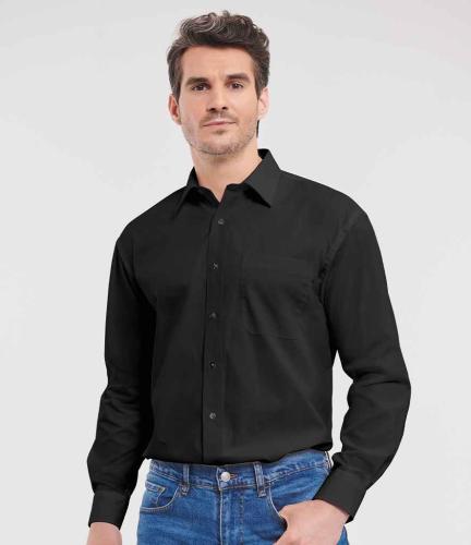 Russell Cot/Poplin L/S Shirt - Black - 3XL